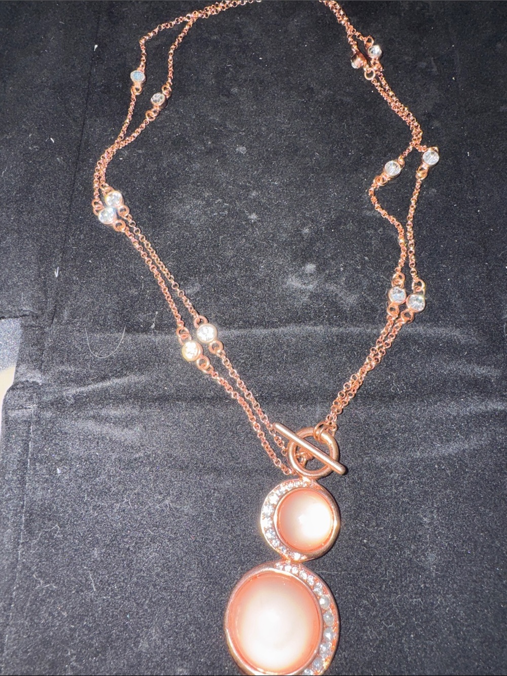 Rose Gold tone Double Pendant Necklace with Crystals - Women Jewelry